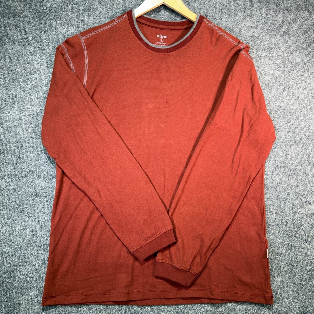 KUHL Wildfibre Shirt Mens Large Red Organic Cotton Zipper Pocket Outdoor Hiking‎